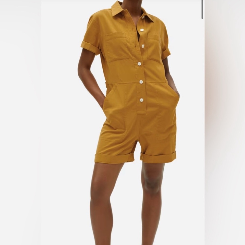 Everlane Cotton Mustard Yellow Button-Up Romper